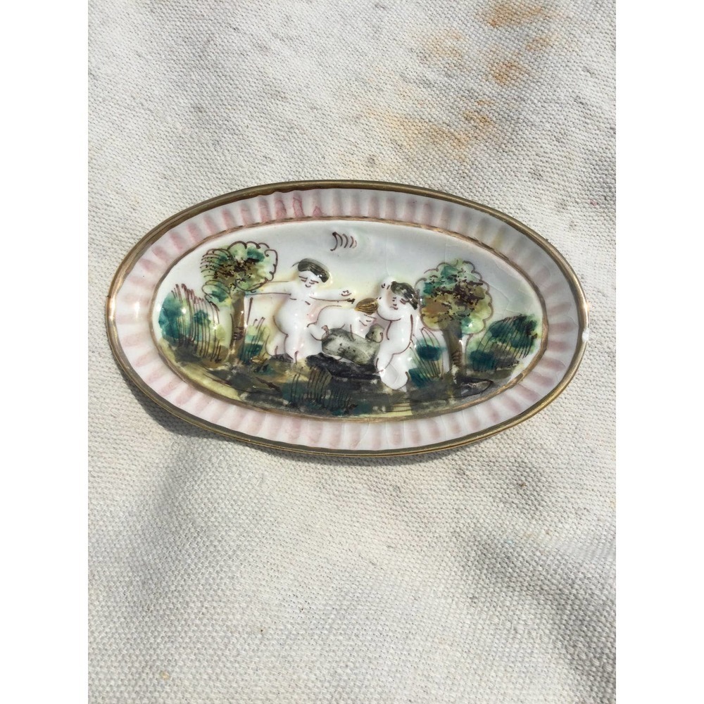 Capodimonte Italian trinket dish 5” ceramic cherub angels Italy country m.a.s.